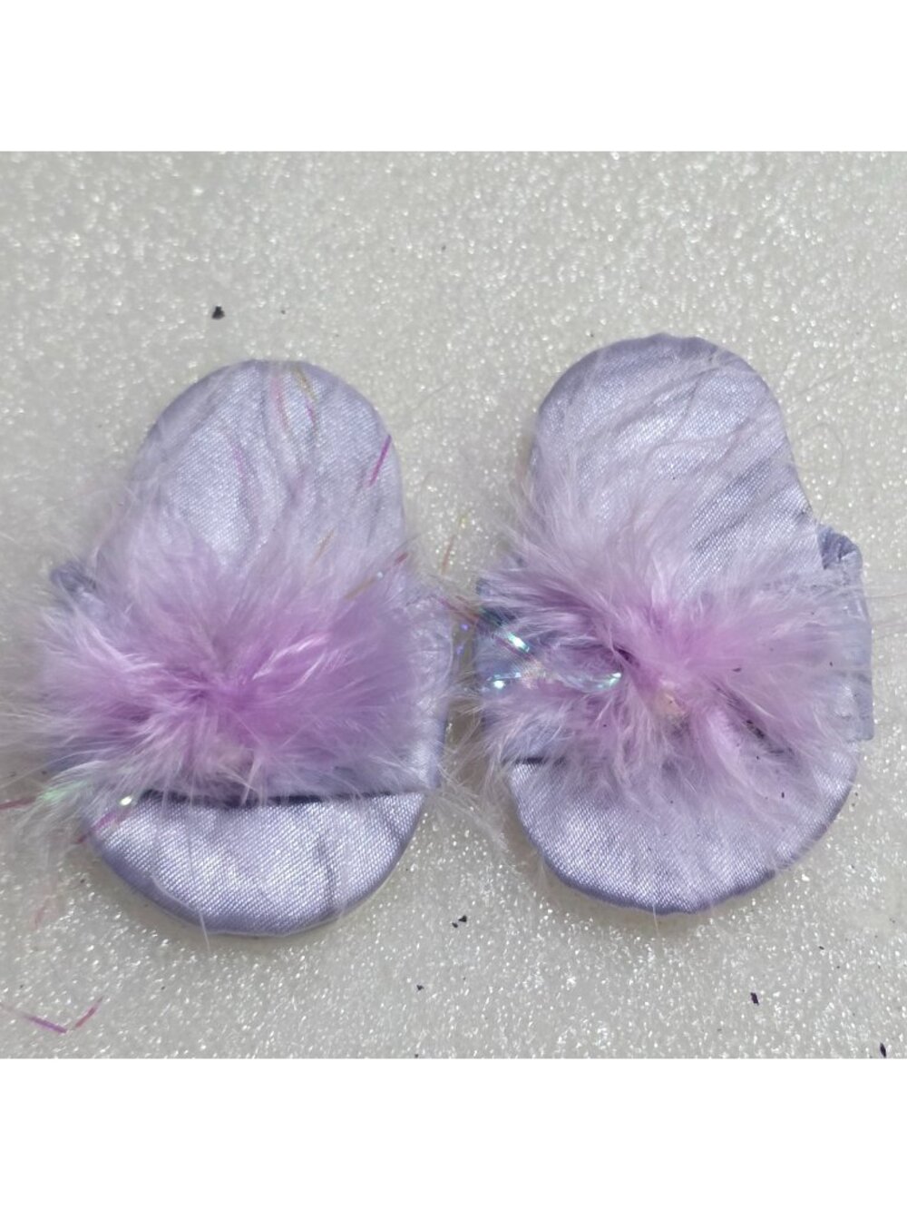American Girl Purple Slipper Shoes Faux Fur for 18 Inch Dolls Lavender Satin